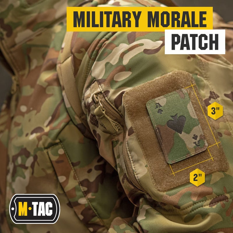 M-TAC رقعة معنوية تكتيكية M-Tac لمعدات الجيش - رقعة آيس من البستوني - رقع عسكرية للملابس، والسترات، والحقائب، والقبعات - رقع قتال بخطاف وحلقة (تمويه/أسود 2 قطعة) - Image 2